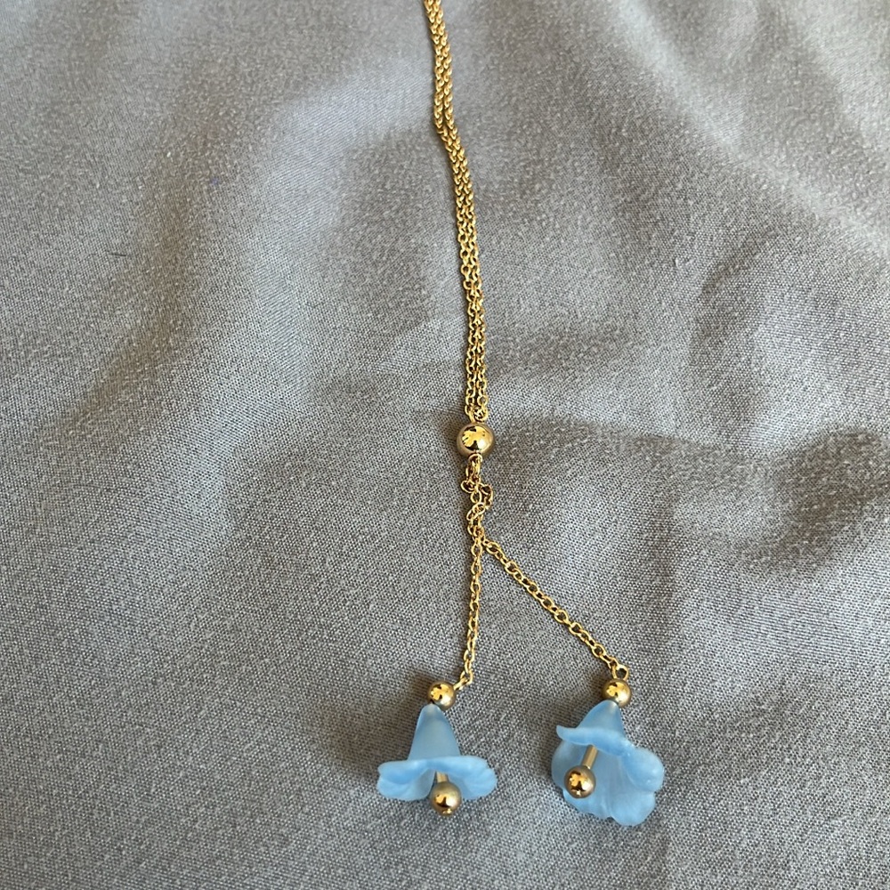 Gold Necklace with Blue Flower Charms